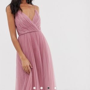 ASOS DESIGN cami pleated tulle maxi dress in rose